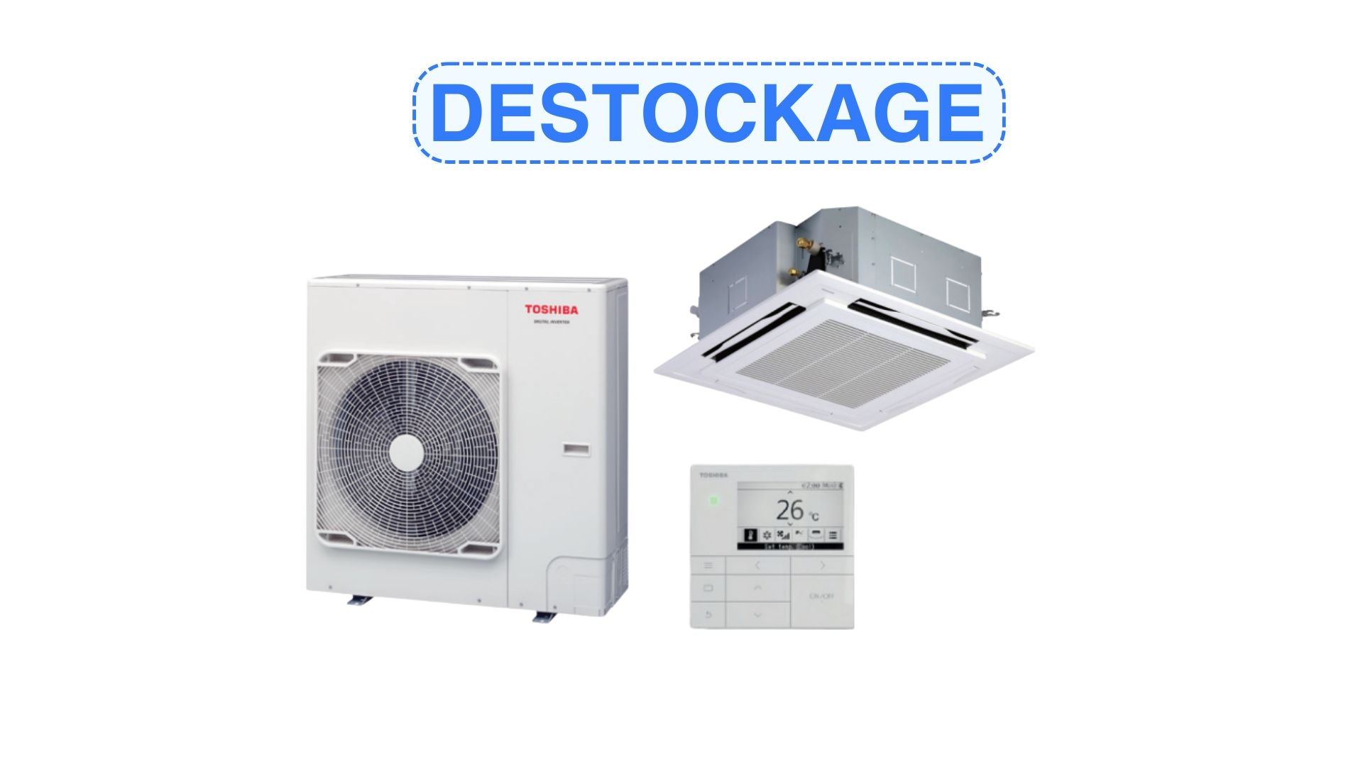 Monosplit - Monophasé + cassette standard, sous face et télécommande - TOSHIBA