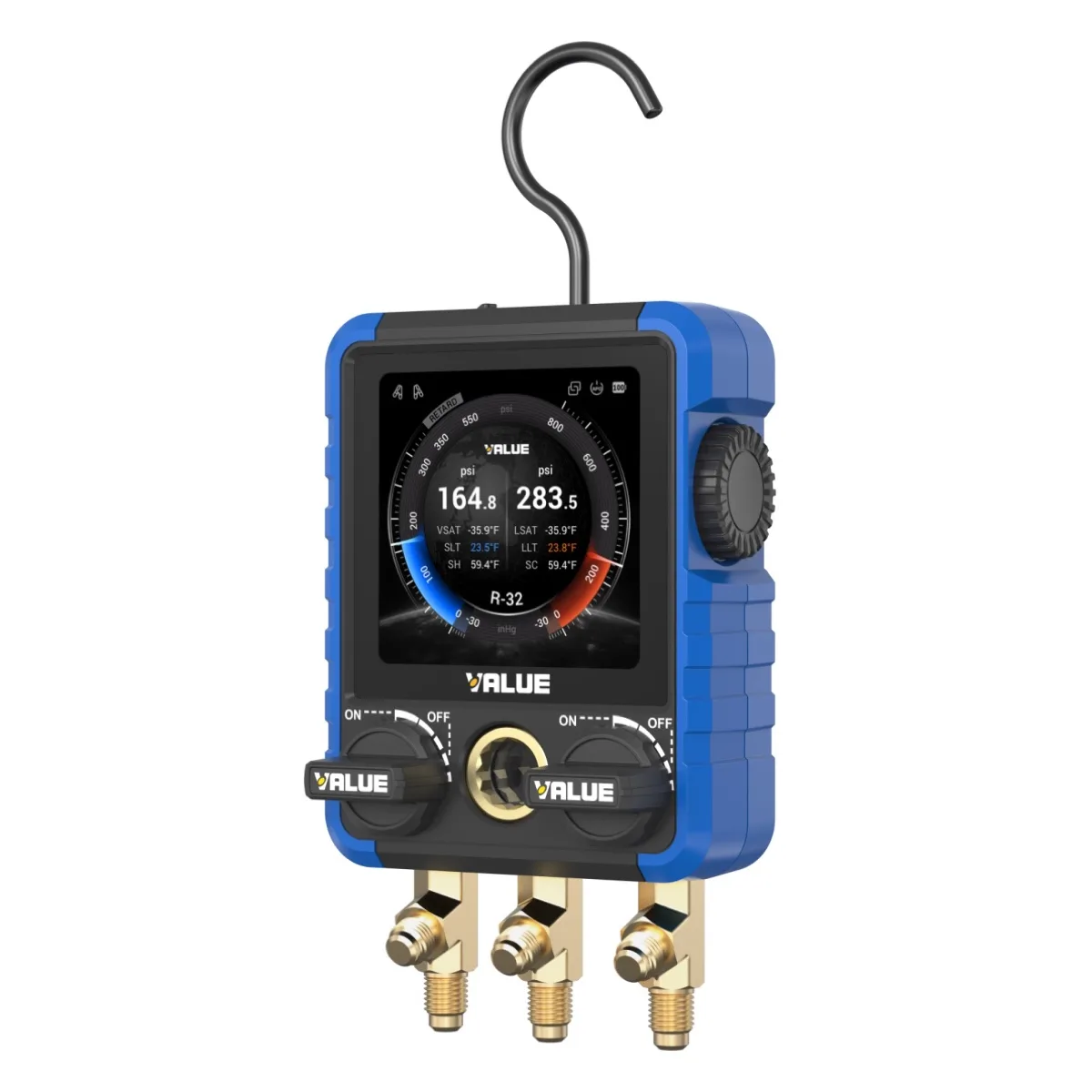Manomètre électronique connecté 2 voies à écran graphique + 2 pinces de température - Bluetooth - VALUE