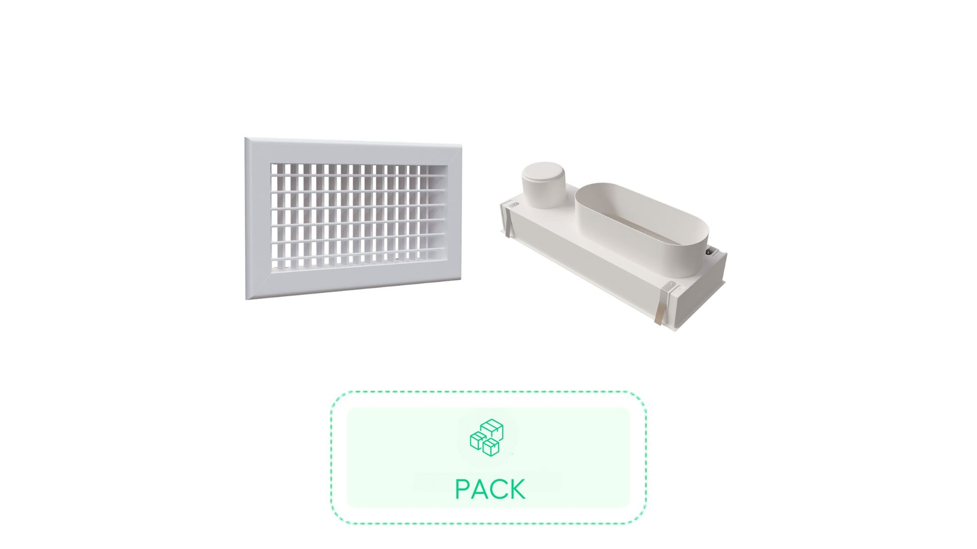 Kit Grille de soufflage double déflection aluminium blanc mate 400 x 150 mm + Plénum en ABS pour grille de soufflage de 400 x150 mm - BAILLINDUSTRIE