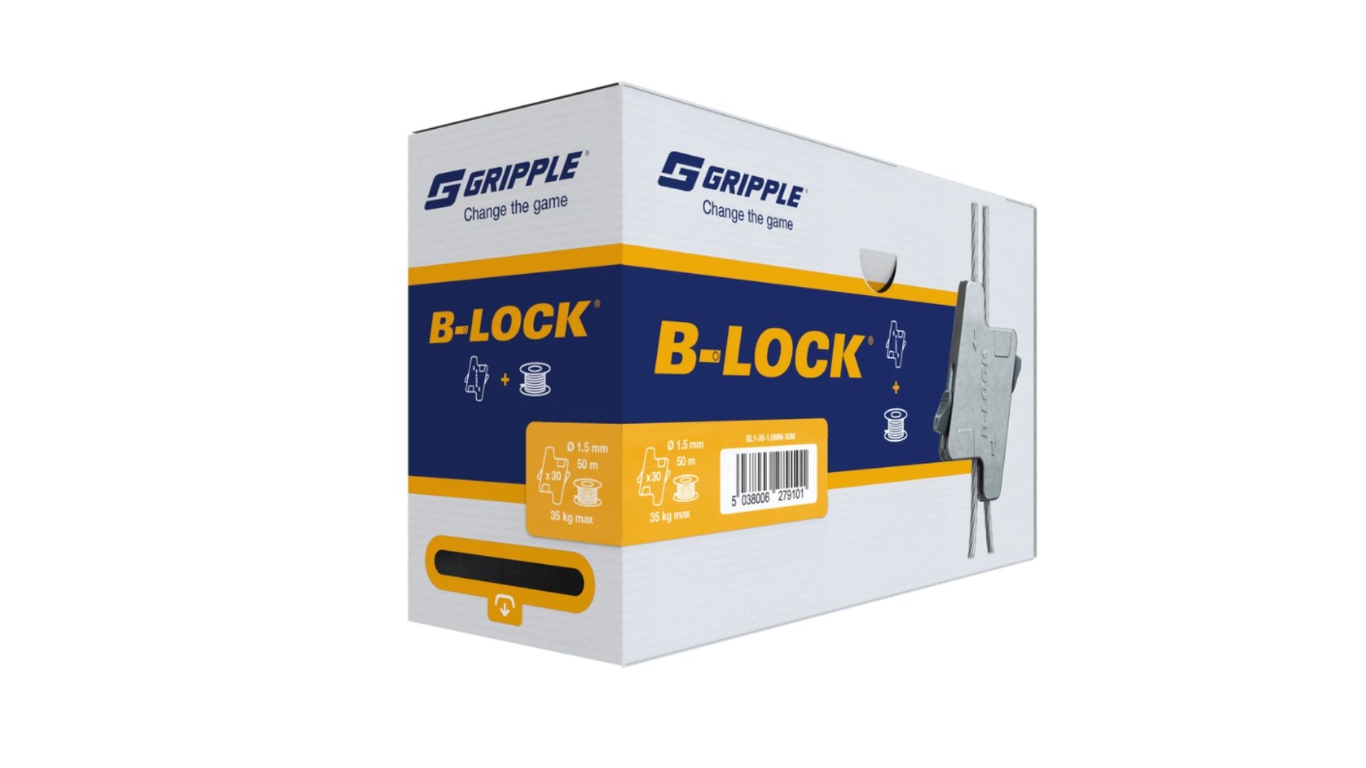 Boite contenant 100 galets B-Lock avec 1 bobine de 150 m de câble Ø 1,5 mm - B-LOCK by Gripple