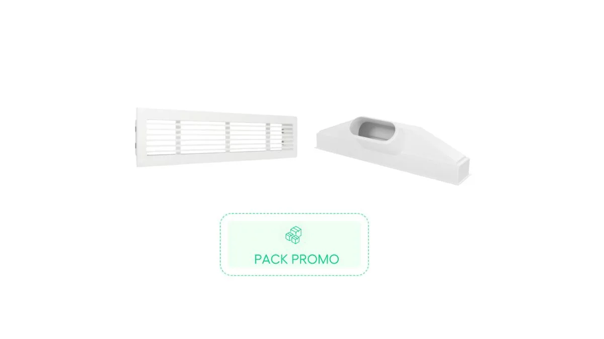 Kit grille linéaire multi-fentes 1135x80 mm + Plenum de soufflage linéaire ABS 1135 mm piquage 250mm