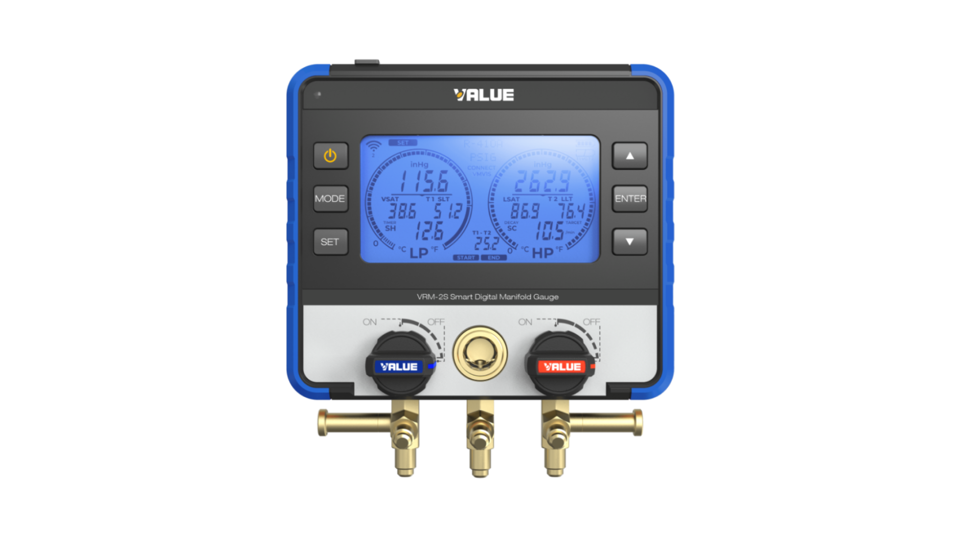 Manomètre électronique connecté avec écran graphique 2 voies et 2 pinces de prise de température, en coffret, batterie lithium rechargeable - VALUE