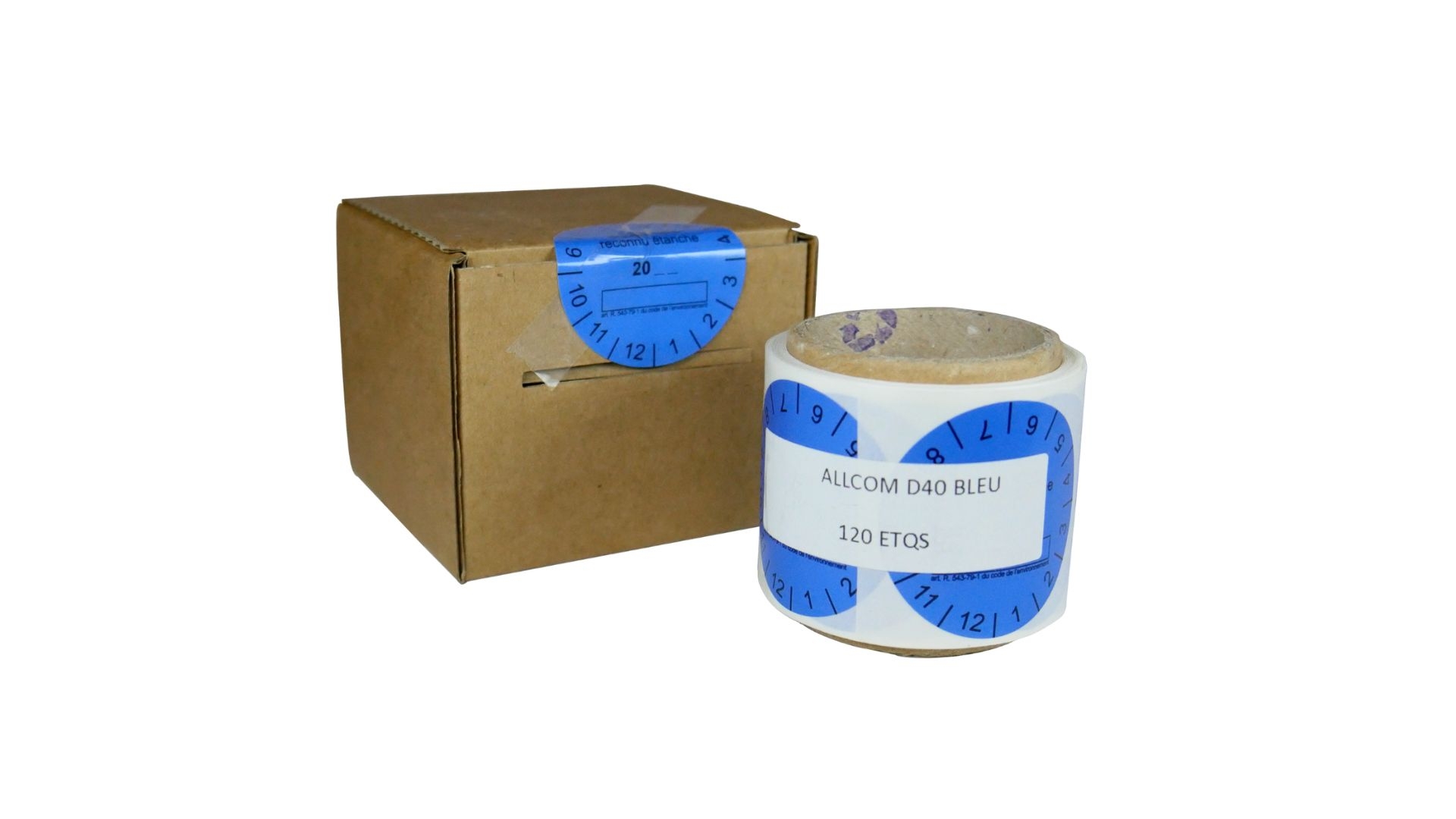 Vignettes de contrôle d'étanchéité bleues ''Reconnu étanche'' (rouleau 120 exemplaires)