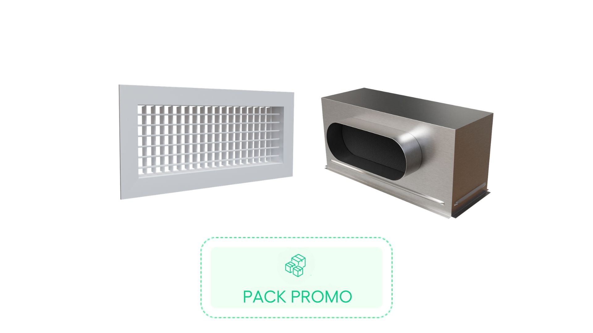 Kit grille de soufflage double déflexion 400x150 + Plénum acier isolé extra plat 400x150 - BAILLINDUSTRIE