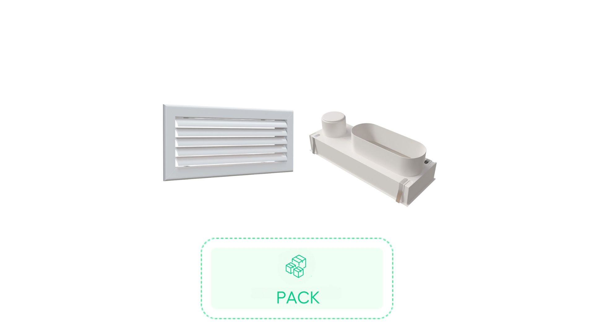 Kit Grille de soufflage lames courbes aluminium blanc 400 x 150 mm + Plénum en ABS pour grille de soufflage de 400 x150 mm - BAILLINDUSTRIE