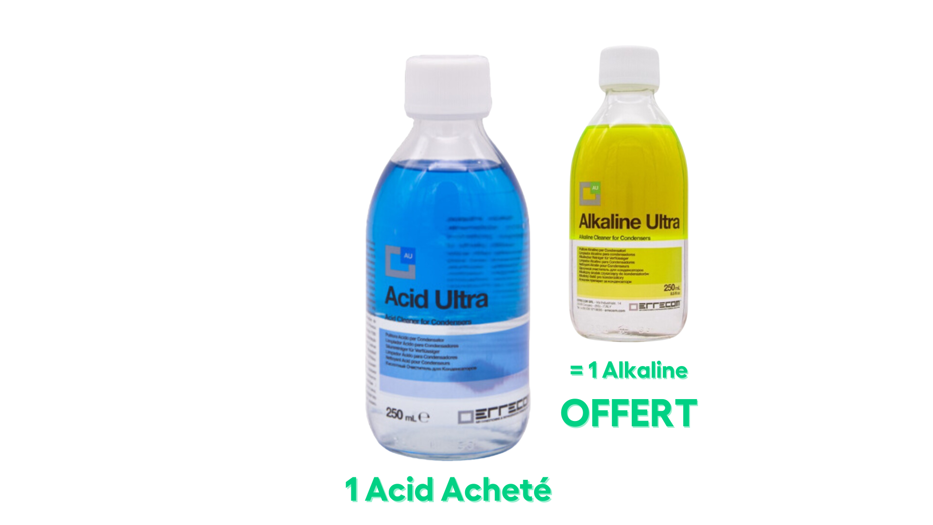 1 ACID ULTRA acheté = 1 ALKALINE ULTRA offert ! Nettoyant puissant pour condenseur - Anti corrosion et calcaire - ERRECOM/LINSTRUMENT (Flacon 250ml )