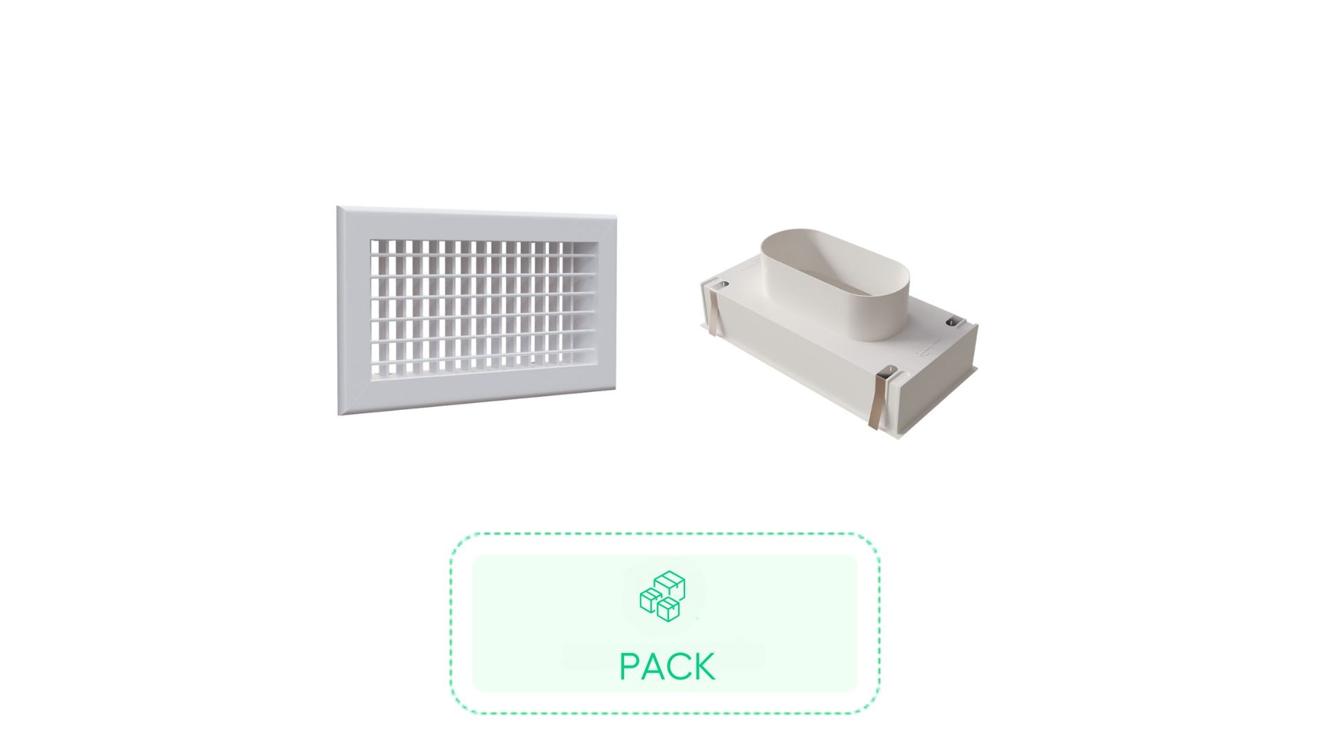 Kit Grille de soufflage double déflection aluminium blanc mate 300 x 150 mm + Plénum en ABS pour grille de soufflage de 300 x150 mm - BAILLINDUSTRIE