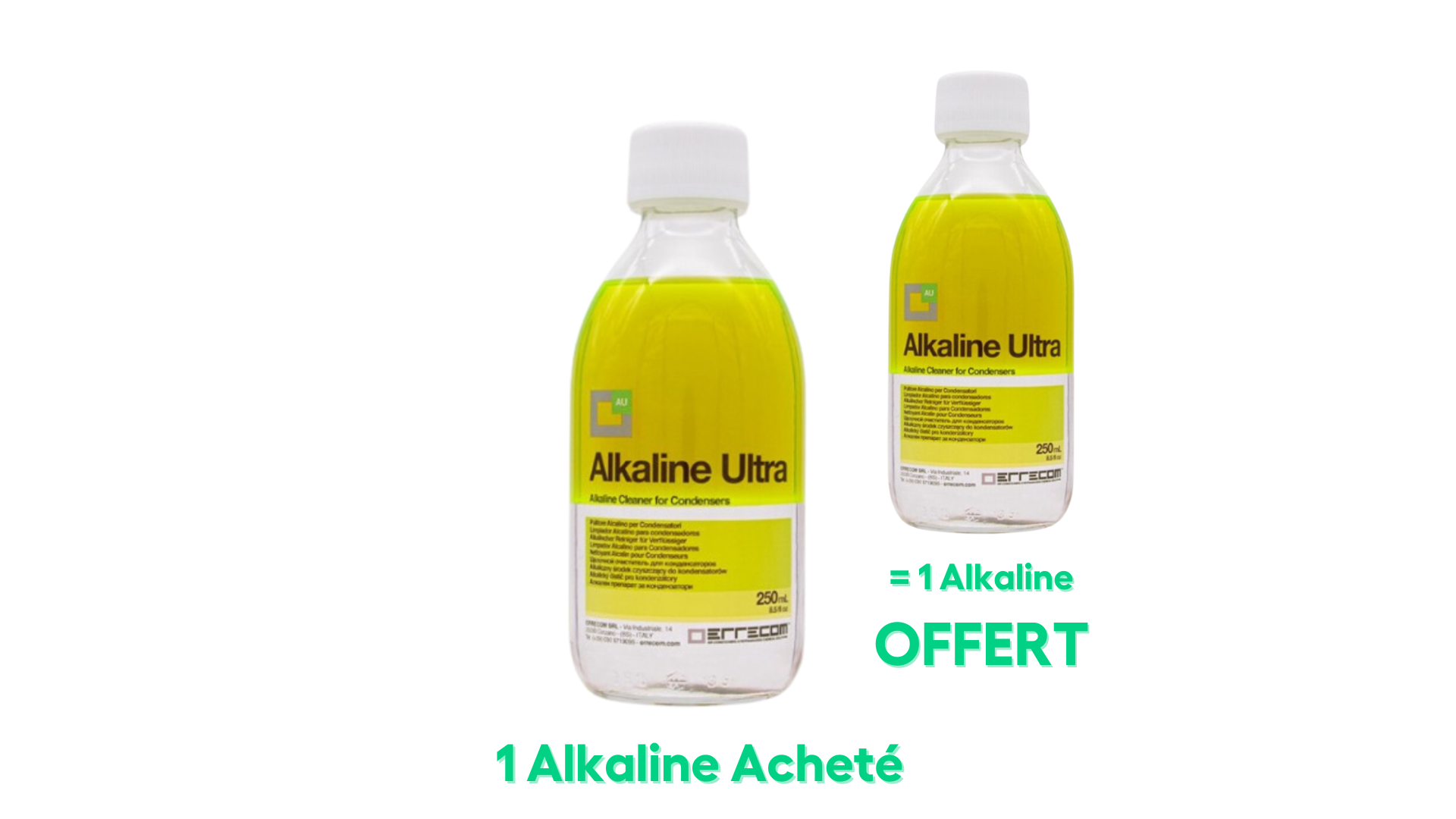 1 ALKALINE ULTRA acheté = 1 ALKALINE ULTRA offert ! Nettoyant puissant dégraissant et dépolluant pour condenseur - ERRECOM/LINSTRUMENT (Flacon 250ml)