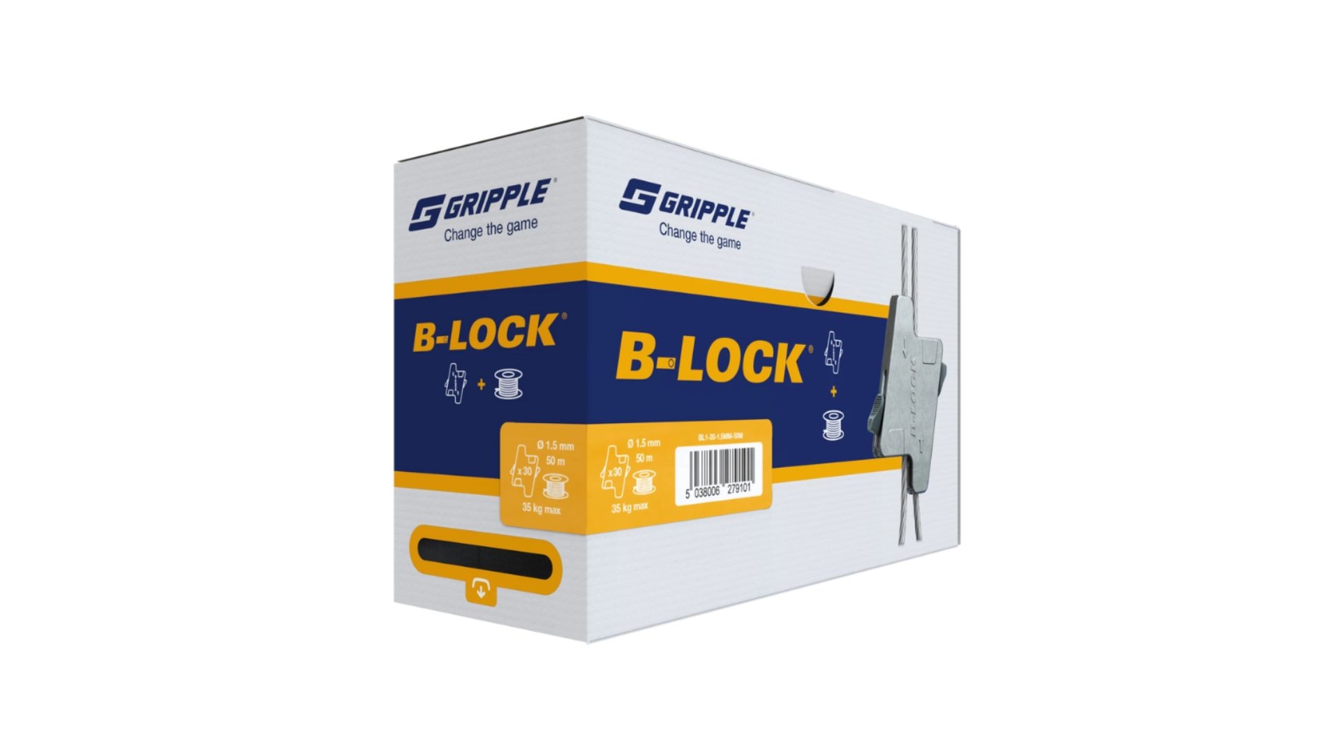 Boite contenant 30 galets B-Lock avec 1 bobine de 50 m de câble Ø 1,5 mm - B-LOCK by Gripple