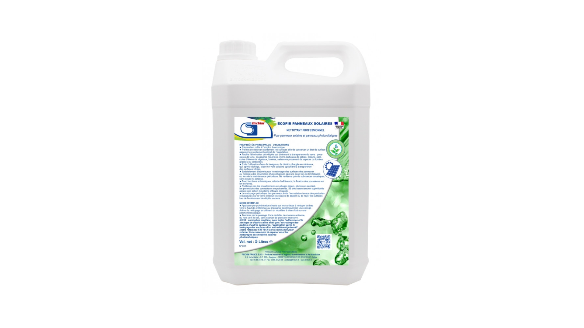 ÉCOFIR Panneaux Solaire - Nettoyant Détergent Désinfectant écologique (Bidon 5L) - FIRCHIM