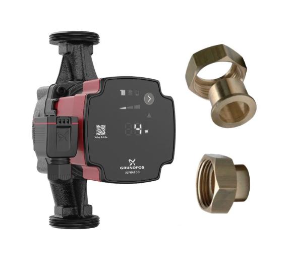 Circulateur de chauffage Grundfos ALPHA1 GO 25-40 180 + raccord union Fonte G 1" 1/2-1" F