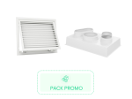 Kit grille de reprise avec porte filtre et charnière 625x400mm- Blanc + Plénum de reprise ABS 625x400 - 2 piquages Ø 250 & 1 piquage Ø 20