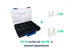 Pack Malin - Mallette de rangement 12 compartiments modulable + 30 Clip tuyau de condensat Ø 32mm et 30 Clip Ø 20mm / Xtra