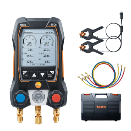 Testo 550s kit Basic avec jeu de flexibles - Manifold électronique intelligent avec sondes de température filaire à pince et jeu de 3 flexibles