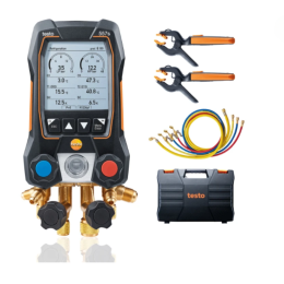 Kit Smart Vide Testo 557s avec flexibles - Manifold électronique intelligent avec sondes de vide et température à pince sans filet jeu de 4 flexibles