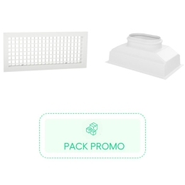 Kit grille de soufflage double déflexion 400x200mm- Blanc + Plénum de soufflage/reprise ABS 400x200 - 1 piquage Ø200mm