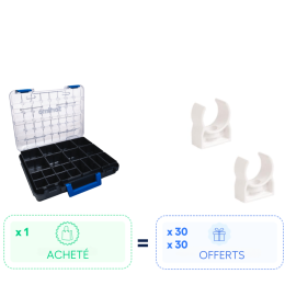 Pack Malin - Mallette de rangement 12 compartiments modulable + 30 Clip tuyau de condensat Ø 32mm et 30 Clip Ø 20mm - SORTIMO / XTRA