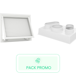 Kit grille de reprise avec porte filtre et charnière 625x400mm- Blanc + Plénum de reprise ABS 625x400 - 2 piquages Ø 250 & 1 piquage Ø 20