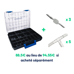 Pack Malin - Mallette de rangement 12 compartiments modulable + 3 siphons et 5 T de dérivation de condensat