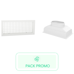 Kit Grille de soufflage double déflexion 400x150mm- Blanc - Plénum de soufflage ABS 400x150 - 1 piquage  Ø200mm