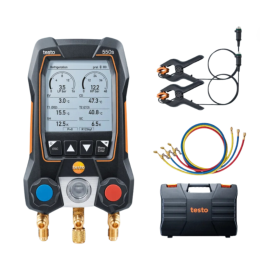 Testo 550s kit Basic avec jeu de flexibles - Manifold électronique intelligent avec sondes de température filaire à pince et jeu de 3 flexibles